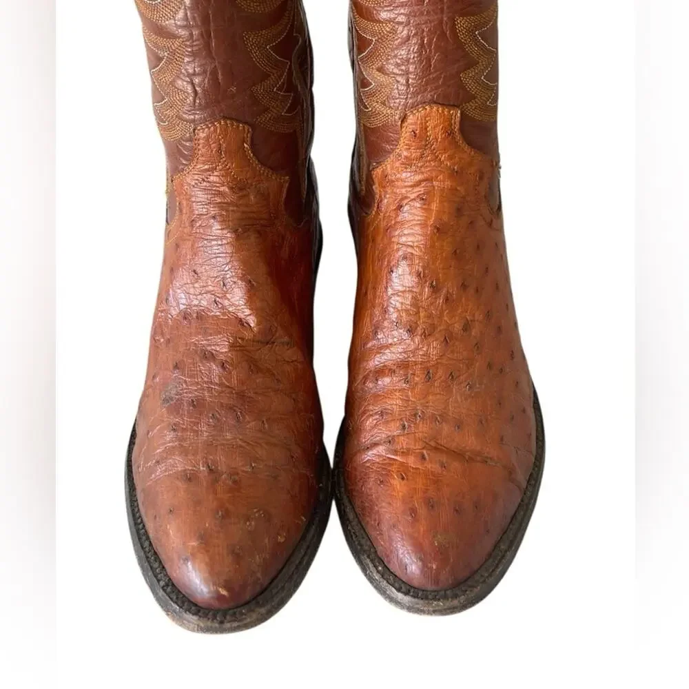 Panhandle Slim Cream Western Ostrich Boots Size:7D